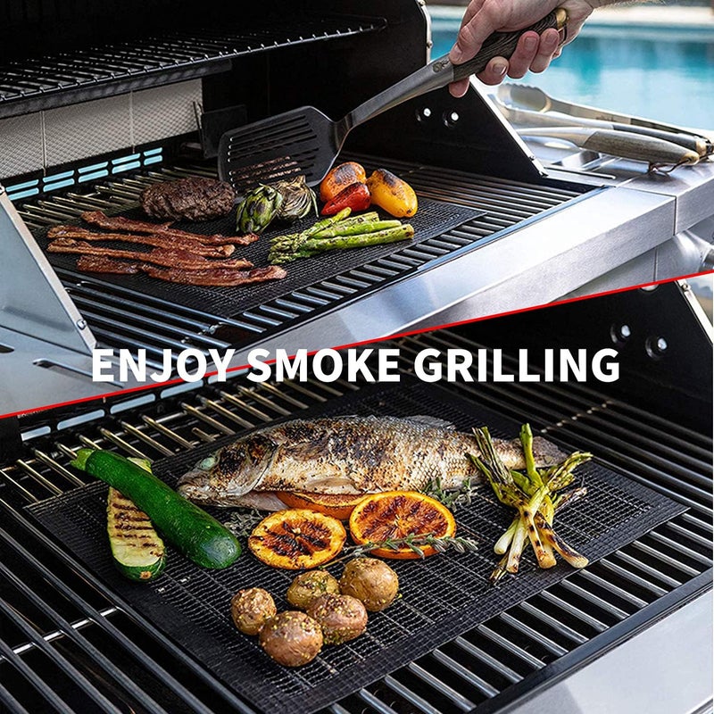 VCHOMY Grill Mesh Mat Set of 3 - Heavy Duty BBQ Non-stick Cooking Sheet Liners Reusable Teflon Barbecue Grilling Net for Outdoor Smoker, Pellet, Gas, Charcoal Grills - 11.8x13.8 - Image 3
